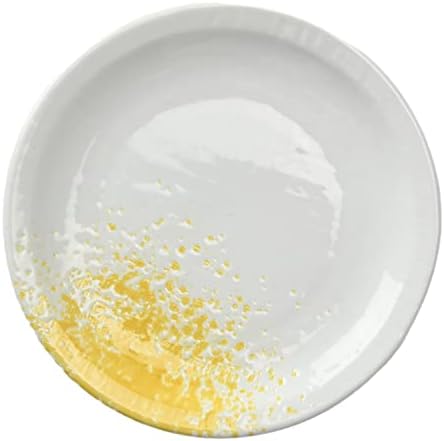 סט של 10, צהוב מפוצץ על חרסינה לבנה, צלחת עגולה בגודל 4.5 עם שפה [5.3 x 0.7 אינץ '